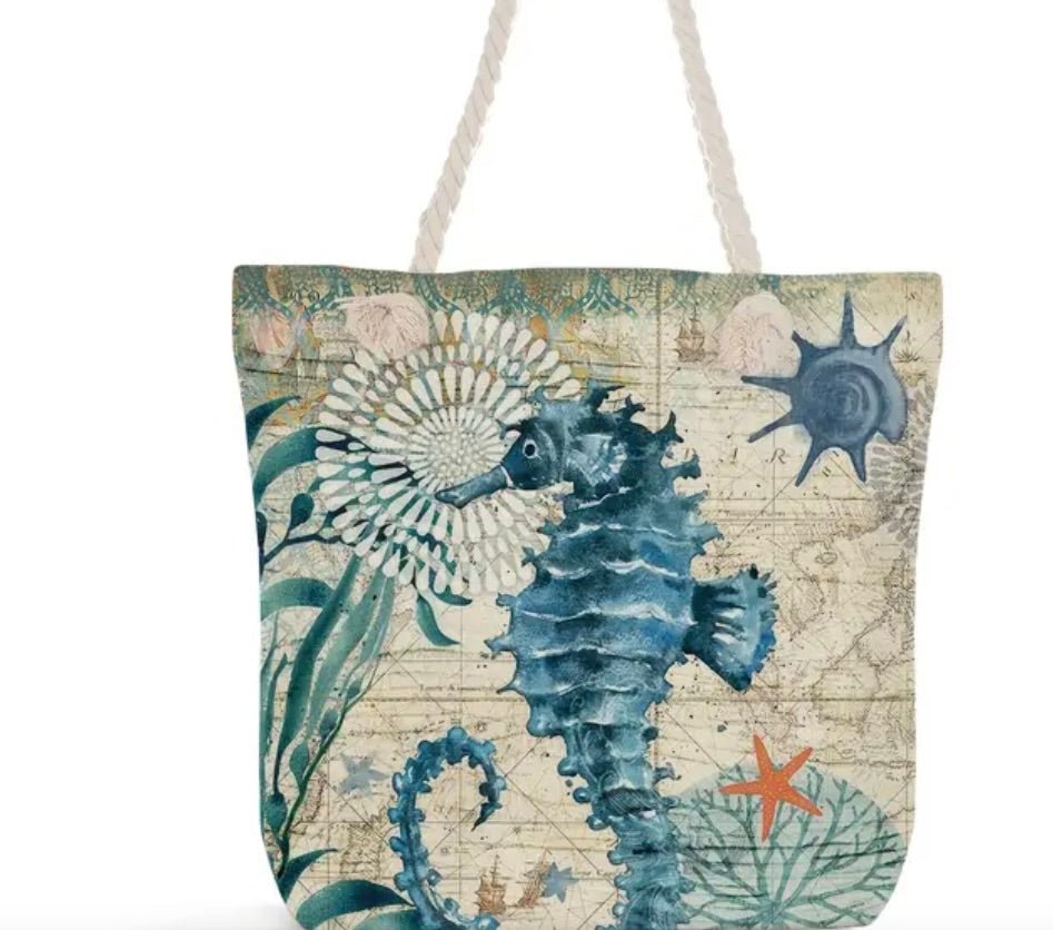 Sea Turtle beach pool bag,Animal Pattern Canvas Shoulder Bag, Large Capacity Folding Handbag, Casual Beach Bag For Outdoor