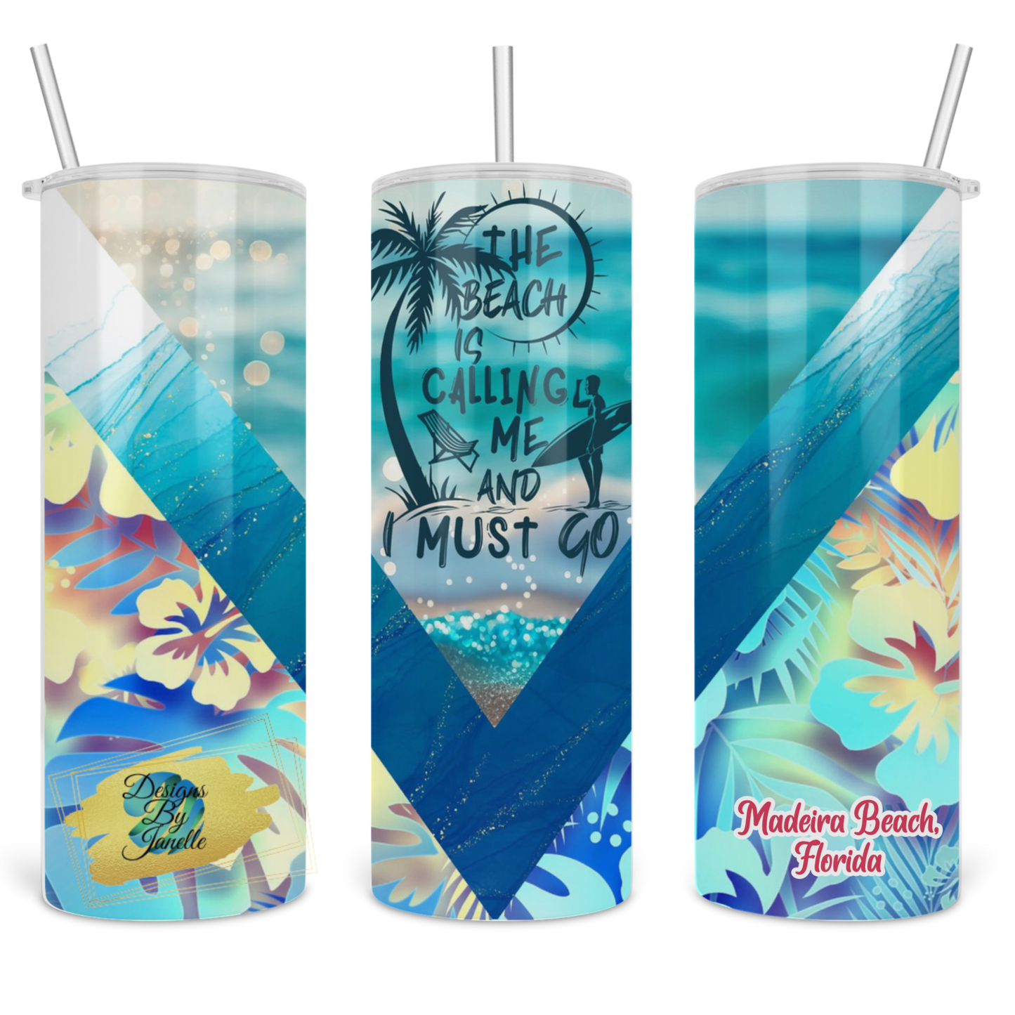The Beach is calling, I must go Tropical floral 20 oz. tumbler gift