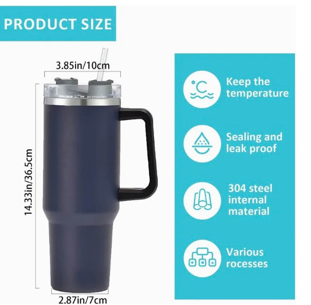 1pc Household Handle Design 304 Stainless Steel Cup With Insulation &  Cooling Function - Portable Vacuum Cup With Straw For Car Use - Available  In Black, Pink, Grey, Green, White, Purple, Brown